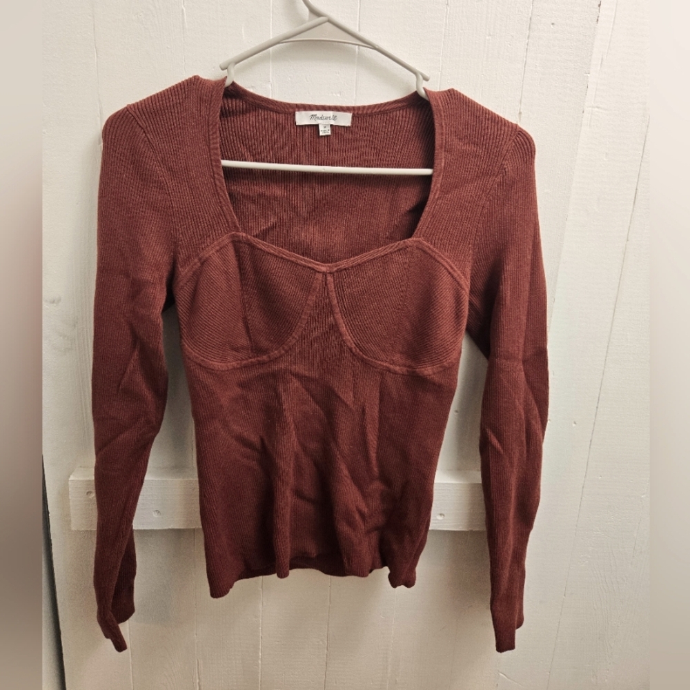 Madewell Burgundy / Rust Ribbed Knit Top - NEW